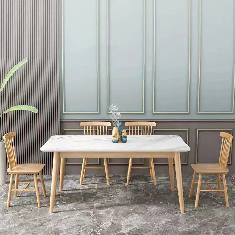 Medieval Modern Stone Dining Table 4 Legs Table for Living Room 55.1"L x 31.5"W x 29.5"H Without Chairs Clearhalo 'Dining Tables & Seating' 'Dining Tables' 'dining_table' 'furn' 'furn_dining_table' 'Furniture' 'Kitchen & Dining Furniture' 6677283