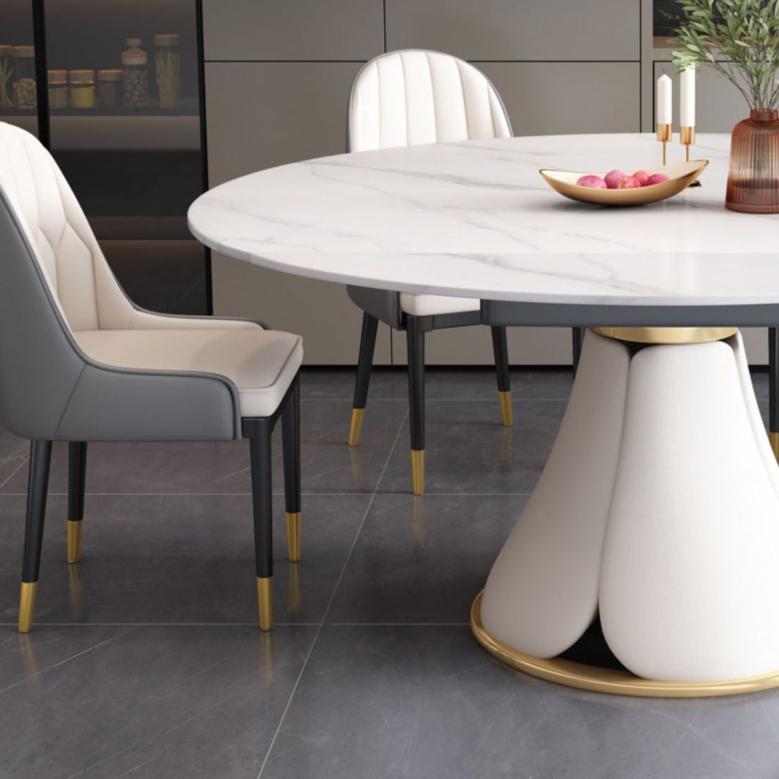 Table à manger ronde sur pied moderne, Table en pierre pour salle à manger et cuisine