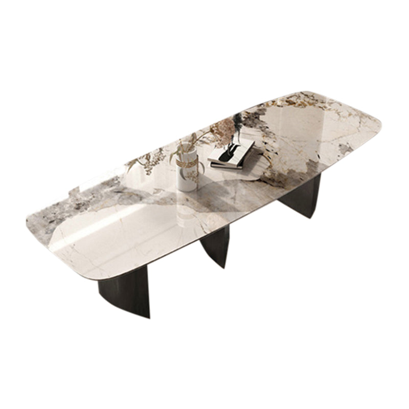 Mesa de comedor rectangular industrial Mesa de piedra sinterizada con patas de metal