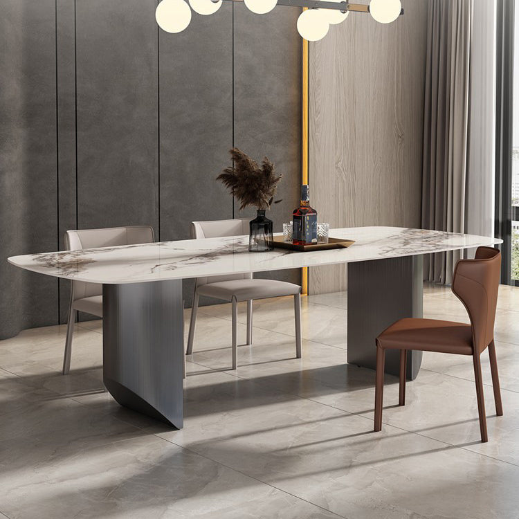 Mesa de comedor rectangular industrial Mesa de piedra sinterizada con patas de metal