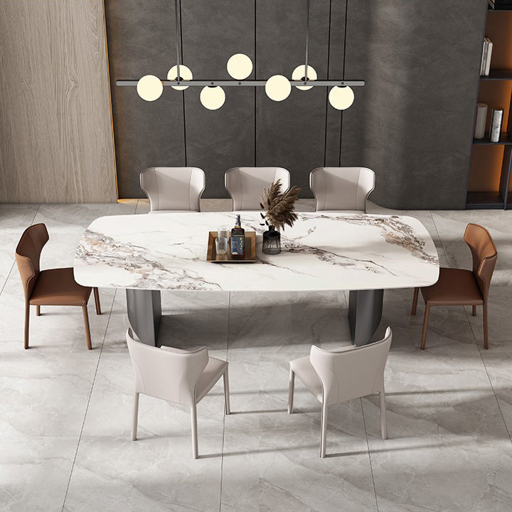 Mesa de comedor rectangular industrial Mesa de piedra sinterizada con patas de metal