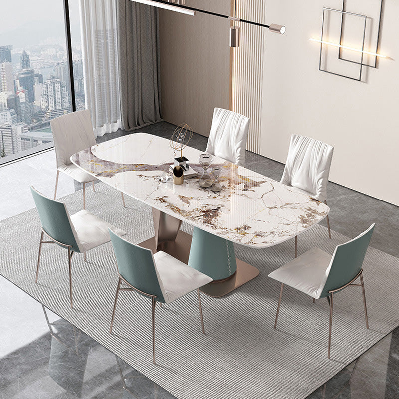 Glam Rectangle Dining Table Sintered Stone Table with Metal Base for Kitchen 70.9"L x 35.4"W x 29.5"H Without Chairs Clearhalo 'Dining Tables & Seating' 'Dining Tables' 'dining_table' 'furn' 'furn_dining_table' 'Furniture' 'Kitchen & Dining Furniture' 6677406