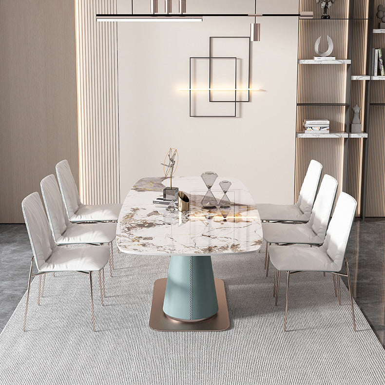 Glam Rectangle Dining Table Sintered Stone Table with Metal Base for Kitchen 55.1"L x 31.5"W x 29.5"H Without Chairs Clearhalo 'Dining Tables & Seating' 'Dining Tables' 'dining_table' 'furn' 'furn_dining_table' 'Furniture' 'Kitchen & Dining Furniture' 6677408