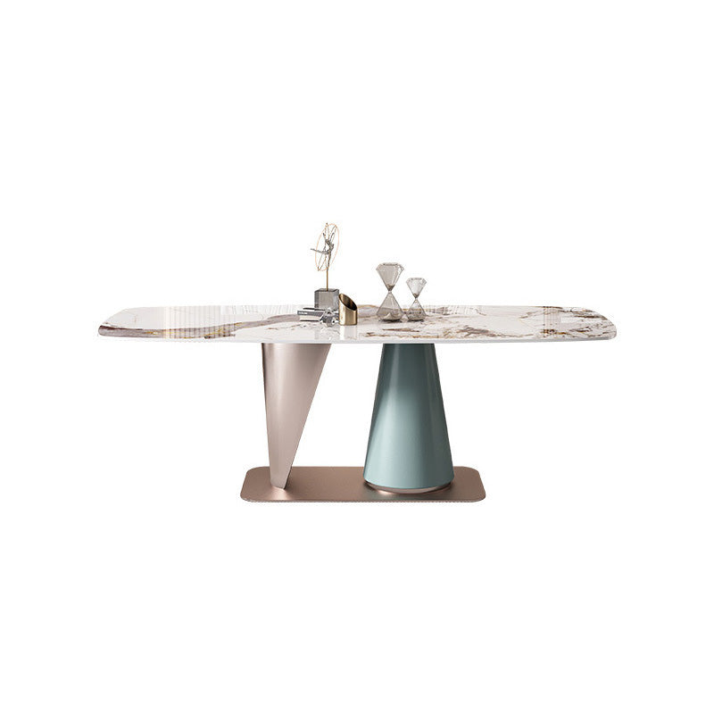 Glam Rectangle Dining Table Sintered Stone Table with Metal Base for Kitchen Clearhalo 'Dining Tables & Seating' 'Dining Tables' 'dining_table' 'furn' 'furn_dining_table' 'Furniture' 'Kitchen & Dining Furniture' 6677410
