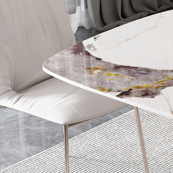 Glam Rectangle Dining Table Sintered Stone Table with Metal Base for Kitchen Clearhalo 'Dining Tables & Seating' 'Dining Tables' 'dining_table' 'furn' 'furn_dining_table' 'Furniture' 'Kitchen & Dining Furniture' 6677414