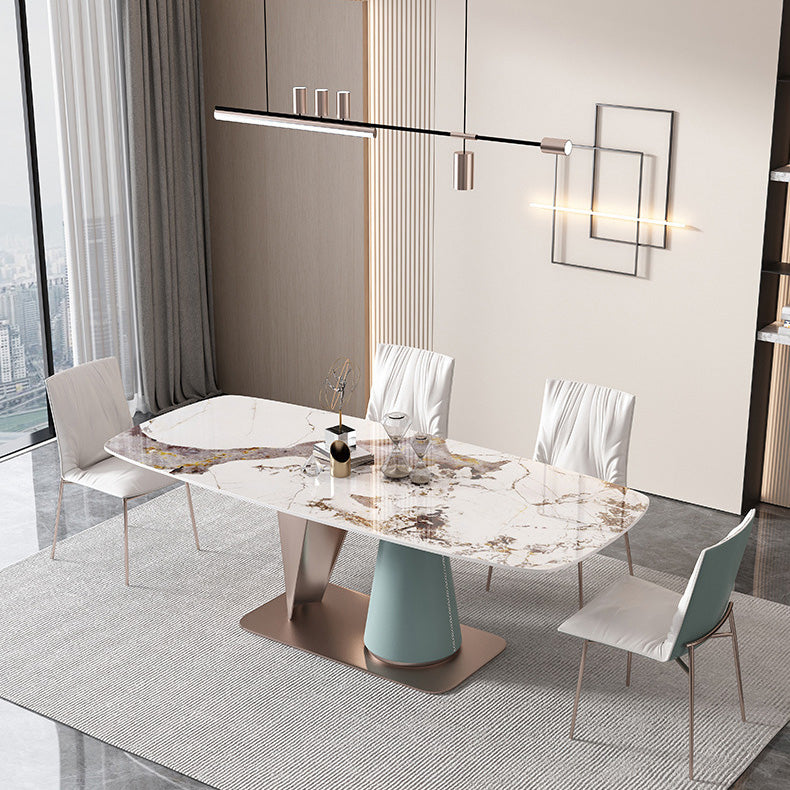 Glam Rectangle Dining Table Sintered Stone Table with Metal Base for Kitchen Clearhalo 'Dining Tables & Seating' 'Dining Tables' 'dining_table' 'furn' 'furn_dining_table' 'Furniture' 'Kitchen & Dining Furniture' 6677415