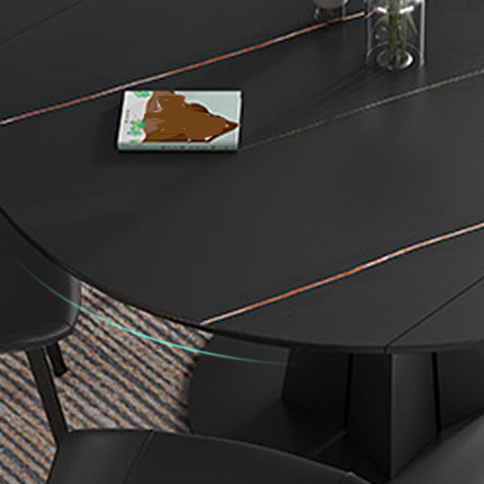 Contemporary Round Dining Table Sintered Stone Table with Metal Base for Kitchen