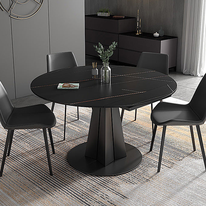 Contemporary Round Dining Table Sintered Stone Table with Metal Base for Kitchen