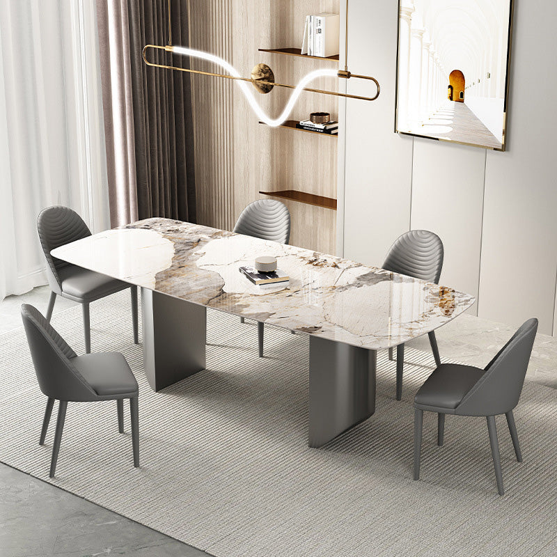 Industrial Rectangle Dining Table Sintered Stone Table with Metal Legs for Kitchen 70.9"L x 35.4"W x 29.5"H Without Chairs Clearhalo 'Dining Tables & Seating' 'Dining Tables' 'dining_table' 'furn' 'furn_dining_table' 'Furniture' 'Kitchen & Dining Furniture' 6677449