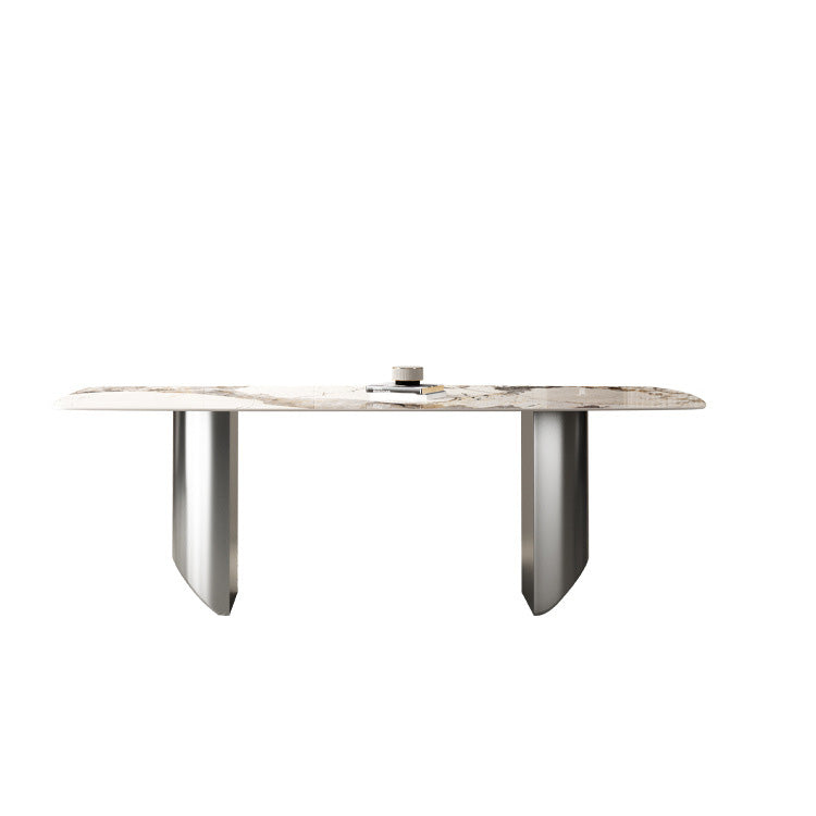 Industrial Rectangle Dining Table Sintered Stone Table with Metal Legs for Kitchen Without Chairs Clearhalo 'Dining Tables & Seating' 'Dining Tables' 'dining_table' 'furn' 'furn_dining_table' 'Furniture' 'Kitchen & Dining Furniture' 6677450