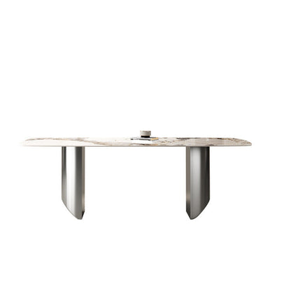 Industrial Rectangle Dining Table Sintered Stone Table with Metal Legs for Kitchen Without Chairs Clearhalo 'Dining Tables & Seating' 'Dining Tables' 'dining_table' 'furn' 'furn_dining_table' 'Furniture' 'Kitchen & Dining Furniture' 6677450