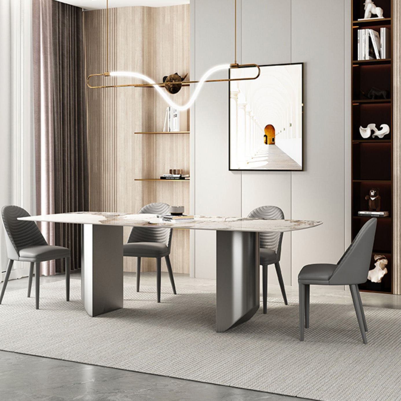 Industrial Rectangle Dining Table Sintered Stone Table with Metal Legs for Kitchen 78.7"L x 39.4"W x 29.5"H Without Chairs Clearhalo 'Dining Tables & Seating' 'Dining Tables' 'dining_table' 'furn' 'furn_dining_table' 'Furniture' 'Kitchen & Dining Furniture' 6677451