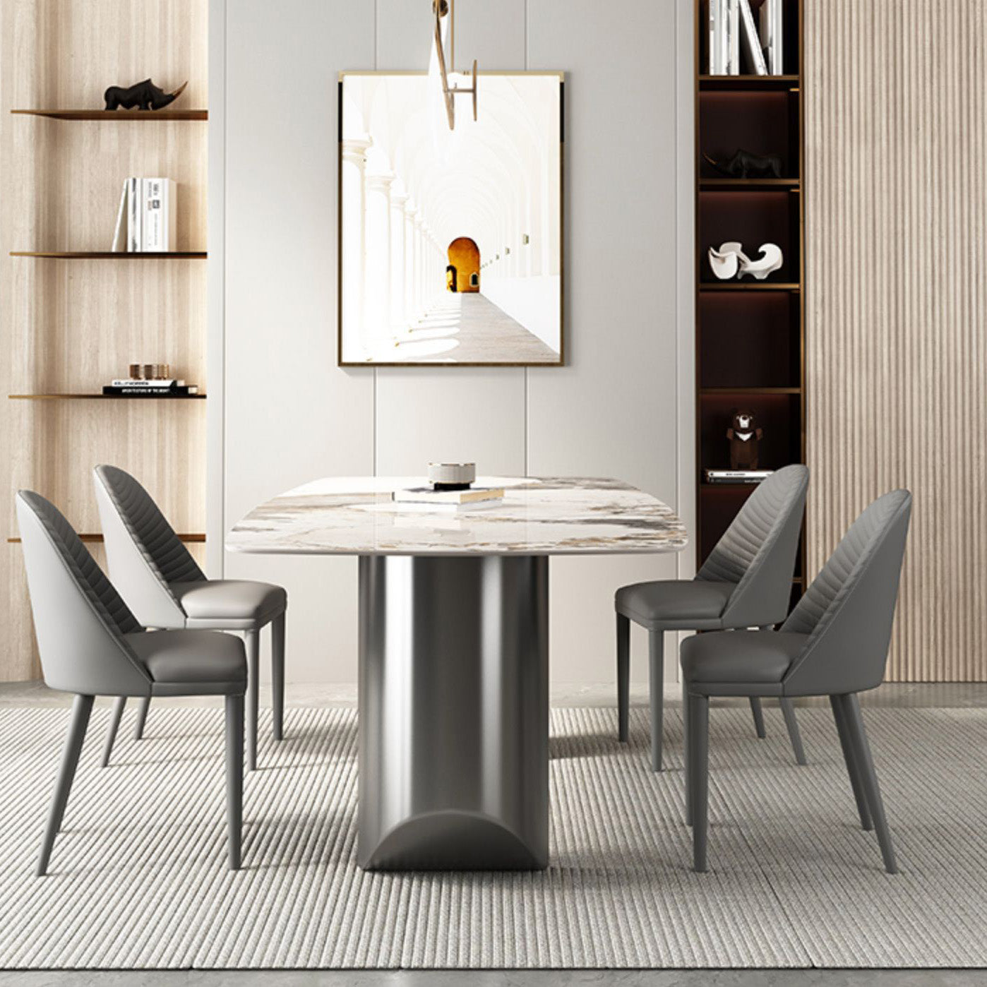 Industrial Rectangle Dining Table Sintered Stone Table with Metal Legs for Kitchen 55.1"L x 31.5"W x 29.5"H Without Chairs Clearhalo 'Dining Tables & Seating' 'Dining Tables' 'dining_table' 'furn' 'furn_dining_table' 'Furniture' 'Kitchen & Dining Furniture' 6677452