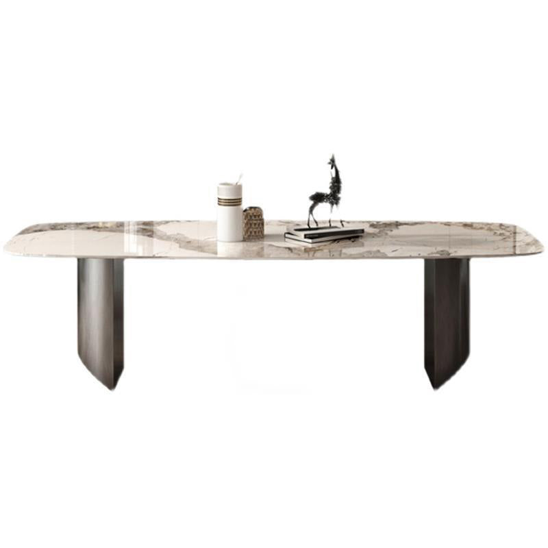 Industrial Rectangle Dining Table Sintered Stone Table with Metal Legs for Kitchen Clearhalo 'Dining Tables & Seating' 'Dining Tables' 'dining_table' 'furn' 'furn_dining_table' 'Furniture' 'Kitchen & Dining Furniture' 6677454