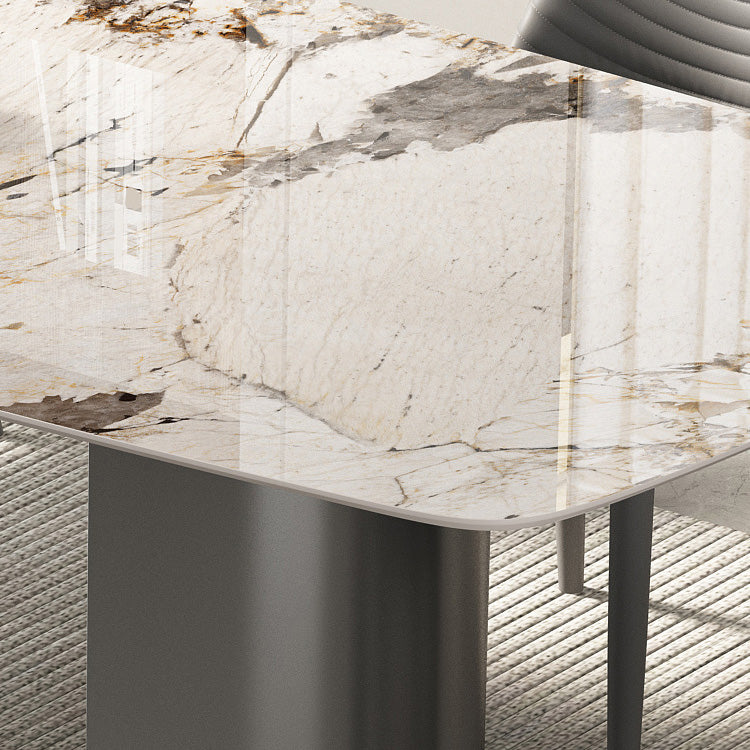 Industrial Rectangle Dining Table Sintered Stone Table with Metal Legs for Kitchen Clearhalo 'Dining Tables & Seating' 'Dining Tables' 'dining_table' 'furn' 'furn_dining_table' 'Furniture' 'Kitchen & Dining Furniture' 6677457