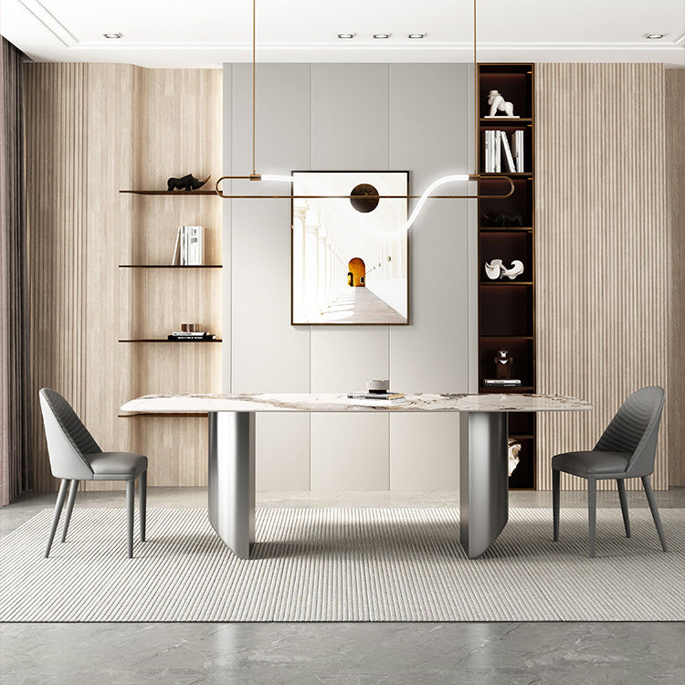 Industrial Rectangle Dining Table Sintered Stone Table with Metal Legs for Kitchen Clearhalo 'Dining Tables & Seating' 'Dining Tables' 'dining_table' 'furn' 'furn_dining_table' 'Furniture' 'Kitchen & Dining Furniture' 6677458