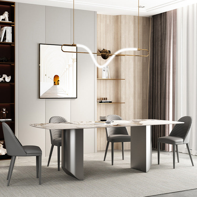 Industrial Rectangle Dining Table Sintered Stone Table with Metal Legs for Kitchen Clearhalo 'Dining Tables & Seating' 'Dining Tables' 'dining_table' 'furn' 'furn_dining_table' 'Furniture' 'Kitchen & Dining Furniture' 6677459