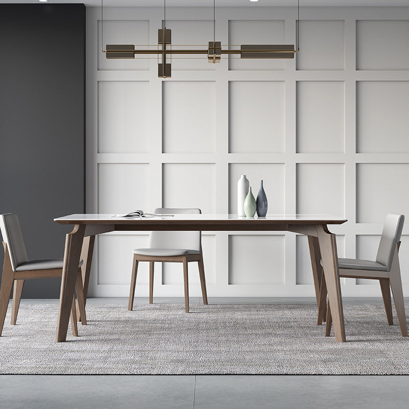 Industrial Style Dining Table Sintered Stone Table with Wooden Legs for Home Use 63"L x 33.5"W x 29.5"H Without Chairs Clearhalo 'Dining Tables & Seating' 'Dining Tables' 'dining_table' 'furn' 'furn_dining_table' 'Furniture' 'Kitchen & Dining Furniture' 6677478
