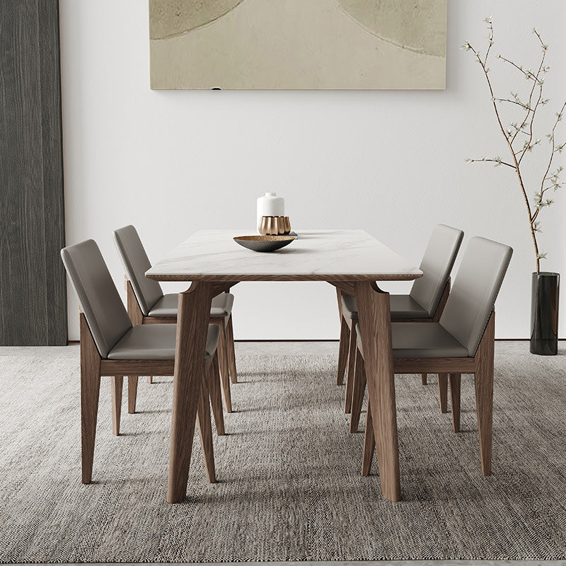 Industrial Style Dining Table Sintered Stone Table with Wooden Legs for Home Use 55.1"L x 31.5"W x 29.5"H Without Chairs Clearhalo 'Dining Tables & Seating' 'Dining Tables' 'dining_table' 'furn' 'furn_dining_table' 'Furniture' 'Kitchen & Dining Furniture' 6677479
