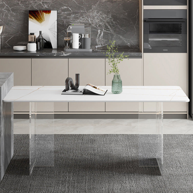 Tavolo da pranzo moderno medievale in pietra Tavolo con base in acrilico per sala da pranzo