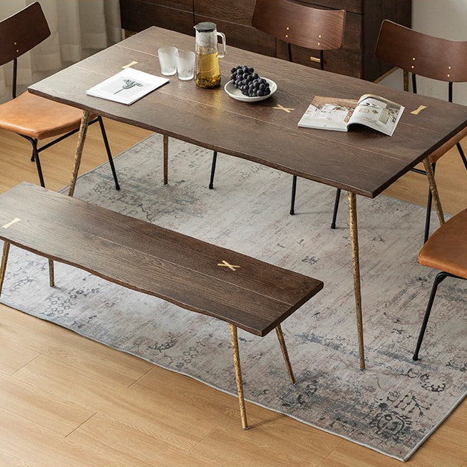 Glam Style Oak Wood Dining Table 4 Legs Table for Living Room Gold 63"L x 31.5"W x 29.9"H Without Chairs Clearhalo 'Dining Tables & Seating' 'Dining Tables' 'dining_table' 'furn' 'furn_dining_table' 'Furniture' 'Kitchen & Dining Furniture' 6677674