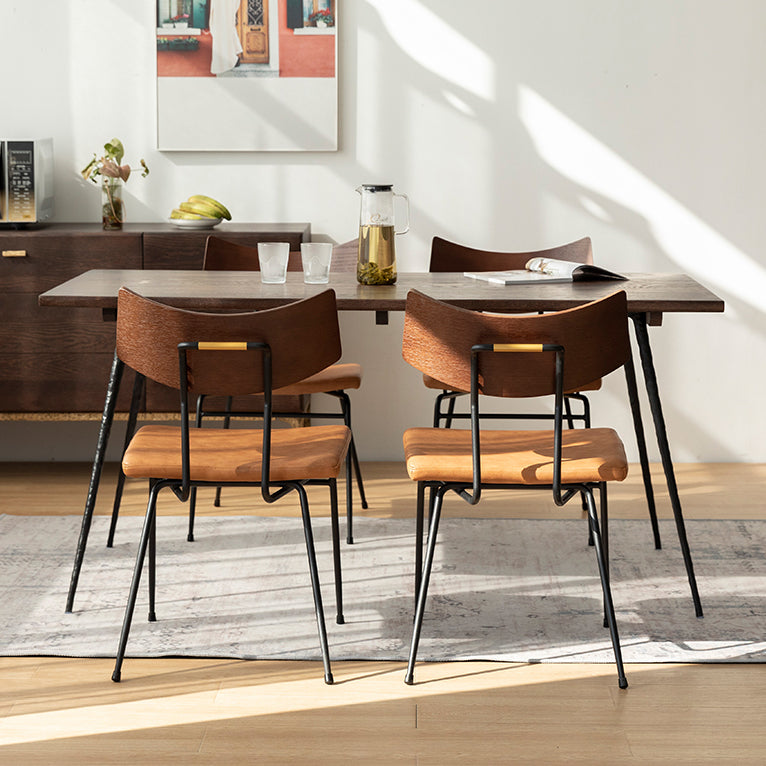 Glam Style Oak Wood Dining Table 4 Legs Table for Living Room Clearhalo 'Dining Tables & Seating' 'Dining Tables' 'dining_table' 'furn' 'furn_dining_table' 'Furniture' 'Kitchen & Dining Furniture' 6677681