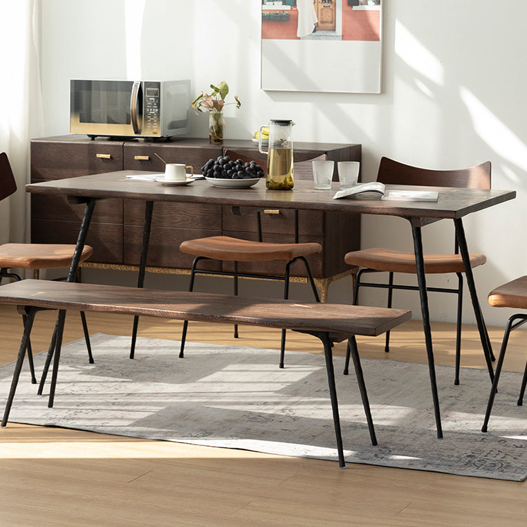 Glam Style Oak Wood Dining Table 4 Legs Table for Living Room Clearhalo 'Dining Tables & Seating' 'Dining Tables' 'dining_table' 'furn' 'furn_dining_table' 'Furniture' 'Kitchen & Dining Furniture' 6677683