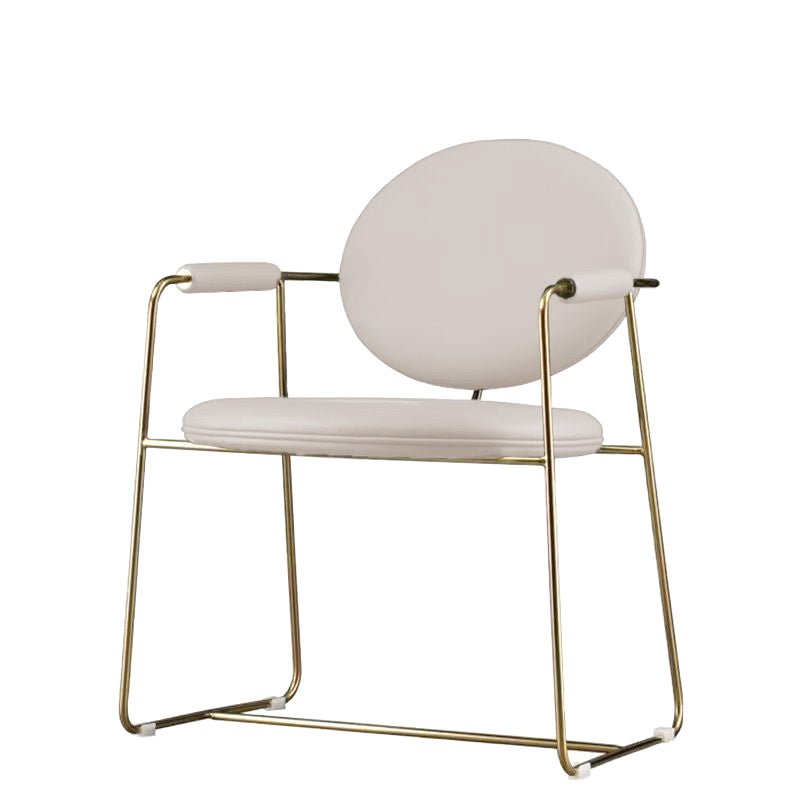 Gold Legs Dining Arm Chair Glam Dining Room Upholstered Chair Off-White 1 Piece Clearhalo 'Dining Chairs' 'Dining Tables & Seating' 'dining_chair' 'furn' 'furn_dining_chair' 'Furniture' 'Kitchen & Dining Furniture' 6680060