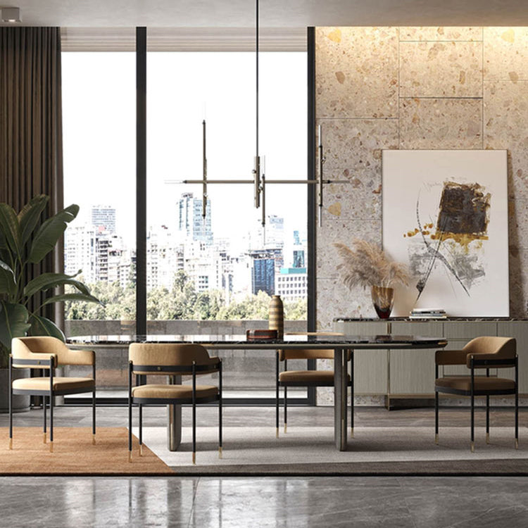 Silla de comedor de cocina contemporánea silla de brazo de patas negras tapizadas