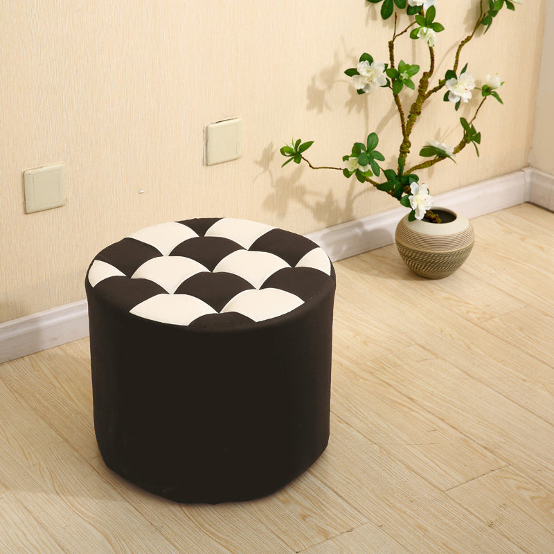 Modern Round Pouf Check Pattern Water Resistant Pouf for Home Decor Brown 1 Piece Clearhalo 'furn' 'furn_ottomans_poufs' 'Furniture' 'Living Room Furniture' 'Ottomans & Poufs' 'ottomans_poufs' 6682741