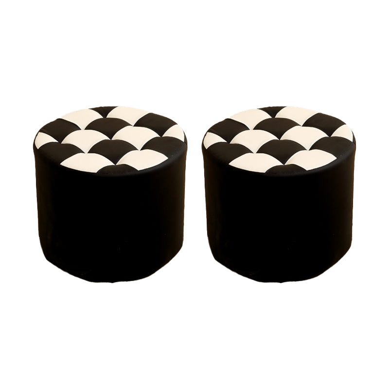 Modern Round Pouf Check Pattern Water Resistant Pouf for Home Decor Black 2 Piece Set Clearhalo 'furn' 'furn_ottomans_poufs' 'Furniture' 'Living Room Furniture' 'Ottomans & Poufs' 'ottomans_poufs' 6682743