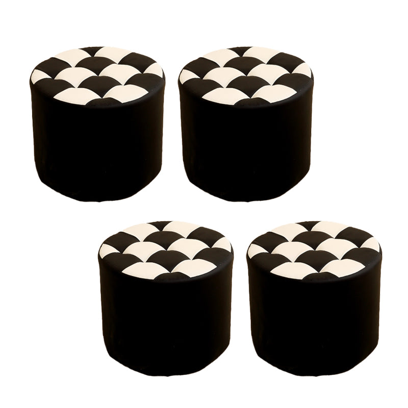 Modern Round Pouf Check Pattern Water Resistant Pouf for Home Decor Black 4 Piece Set Clearhalo 'furn' 'furn_ottomans_poufs' 'Furniture' 'Living Room Furniture' 'Ottomans & Poufs' 'ottomans_poufs' 6682746