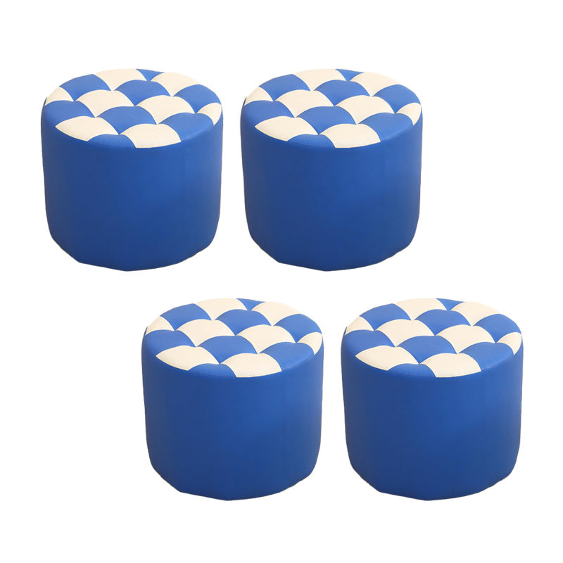 Modern Round Pouf Check Pattern Water Resistant Pouf for Home Decor Blue 4 Piece Set Clearhalo 'furn' 'furn_ottomans_poufs' 'Furniture' 'Living Room Furniture' 'Ottomans & Poufs' 'ottomans_poufs' 6682752