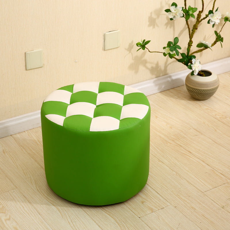Modern Round Pouf Check Pattern Water Resistant Pouf for Home Decor Green 1 Piece Clearhalo 'furn' 'furn_ottomans_poufs' 'Furniture' 'Living Room Furniture' 'Ottomans & Poufs' 'ottomans_poufs' 6682756