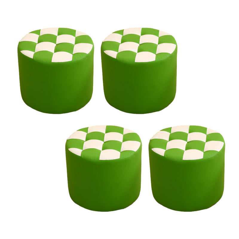 Modern Round Pouf Check Pattern Water Resistant Pouf for Home Decor Green 4 Piece Set Clearhalo 'furn' 'furn_ottomans_poufs' 'Furniture' 'Living Room Furniture' 'Ottomans & Poufs' 'ottomans_poufs' 6682758