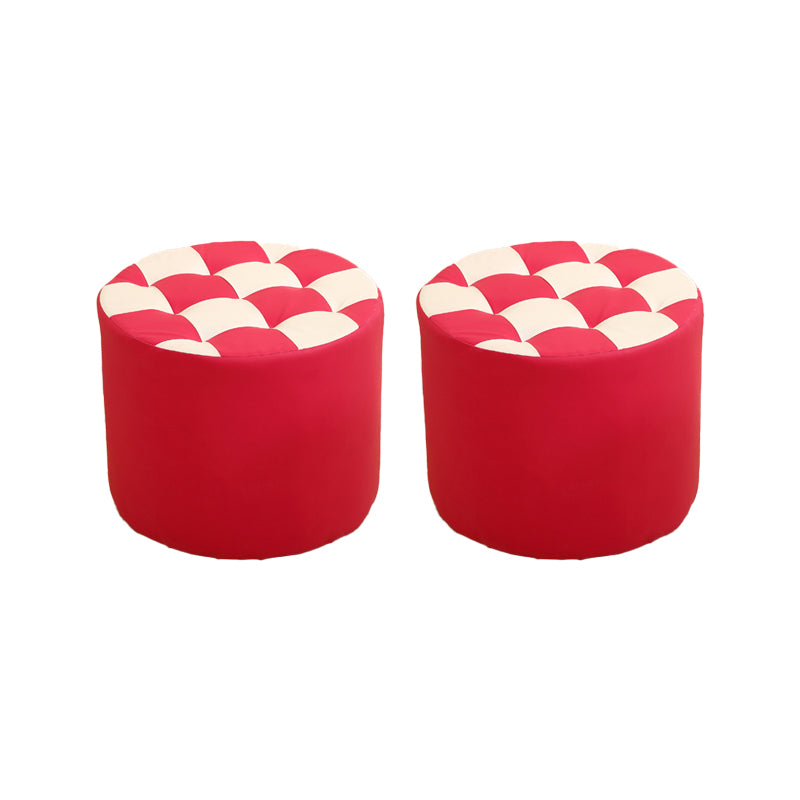 Modern Round Pouf Check Pattern Water Resistant Pouf for Home Decor Rose Red 2 Piece Set Clearhalo 'furn' 'furn_ottomans_poufs' 'Furniture' 'Living Room Furniture' 'Ottomans & Poufs' 'ottomans_poufs' 6682760
