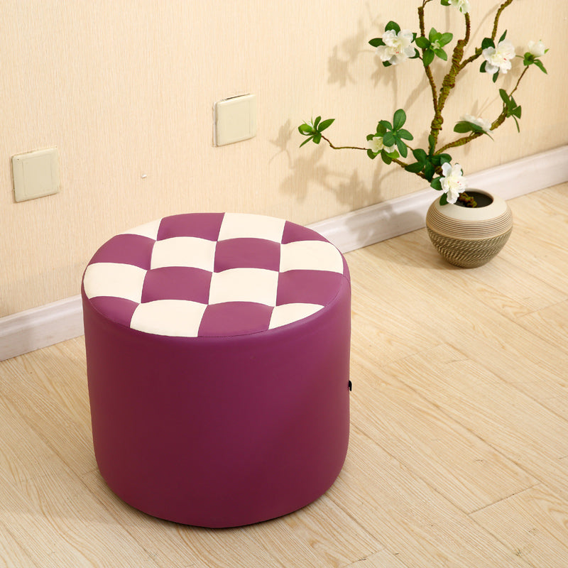 Modern Round Pouf Check Pattern Water Resistant Pouf for Home Decor Purple 1 Piece Clearhalo 'furn' 'furn_ottomans_poufs' 'Furniture' 'Living Room Furniture' 'Ottomans & Poufs' 'ottomans_poufs' 6682762