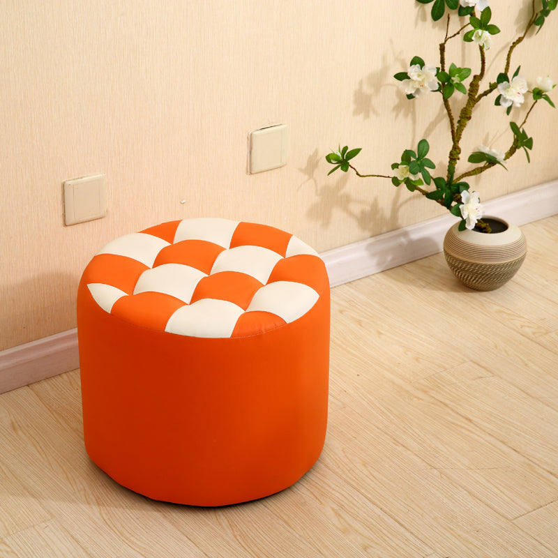 Modern Round Pouf Check Pattern Water Resistant Pouf for Home Decor Orange 1 Piece Clearhalo 'furn' 'furn_ottomans_poufs' 'Furniture' 'Living Room Furniture' 'Ottomans & Poufs' 'ottomans_poufs' 6682765