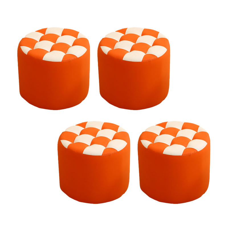 Modern Round Pouf Check Pattern Water Resistant Pouf for Home Decor Orange 4 Piece Set Clearhalo 'furn' 'furn_ottomans_poufs' 'Furniture' 'Living Room Furniture' 'Ottomans & Poufs' 'ottomans_poufs' 6682767