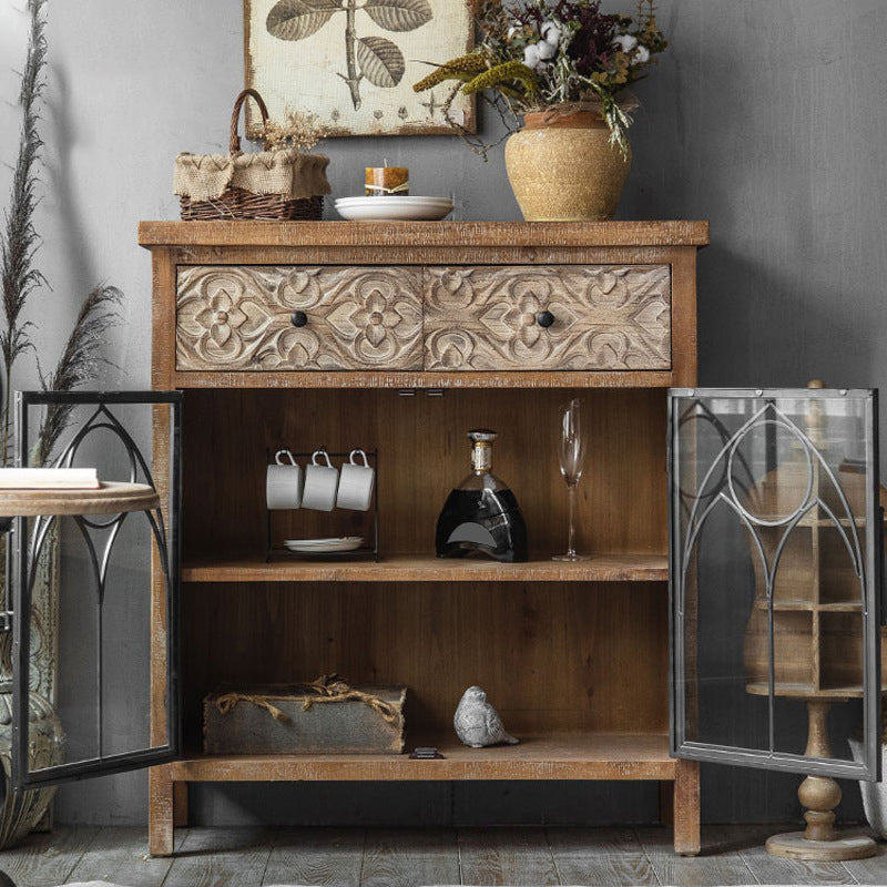 Tradizionale panorama in legno massiccio porte in vetro a buffet per camera da letto