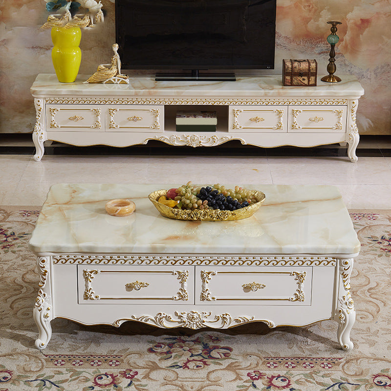 Glam TV Media Console Open Storage TV Console with 4 Drawers Clearhalo 'furn' 'furn_tv_stands_entertainment_centers' 'Furniture' 'Living Room Furniture' 'TV Stands & Entertainment Centers' 'TV Stands & Media Storage Furniture' 'tv_stands_entertainment_centers' 6682882