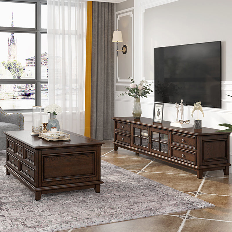 Traditional TV Media Console Solid Wood TV Console with Drawers Clearhalo 'furn' 'furn_tv_stands_entertainment_centers' 'Furniture' 'Living Room Furniture' 'TV Stands & Entertainment Centers' 'TV Stands & Media Storage Furniture' 'tv_stands_entertainment_centers' 6682964