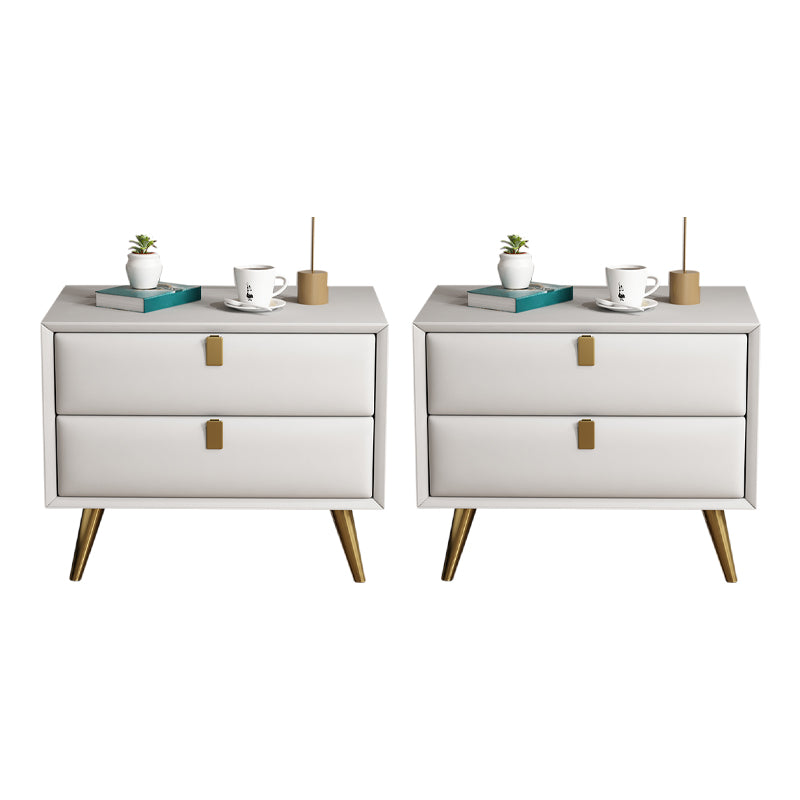 Contemporary Bed Nightstand Leather Bedside Cabinet with 2 Drawers Off-White 2 Piece Set Clearhalo 'Bedroom Furniture' 'furn' 'furn_night_stand' 'Furniture' 'night_stand' 'Nightstands' 6683095