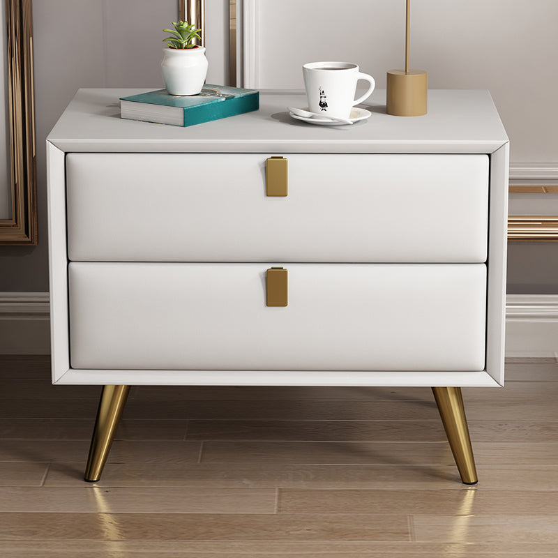 Contemporary Bed Nightstand Leather Bedside Cabinet with 2 Drawers Off-White 1 Piece Clearhalo 'Bedroom Furniture' 'furn' 'furn_night_stand' 'Furniture' 'night_stand' 'Nightstands' 6683097
