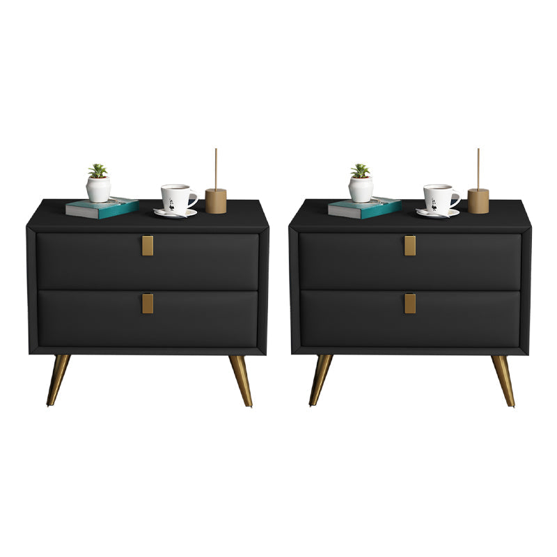 Contemporary Bed Nightstand Leather Bedside Cabinet with 2 Drawers Black 2 Piece Set Clearhalo 'Bedroom Furniture' 'furn' 'furn_night_stand' 'Furniture' 'night_stand' 'Nightstands' 6683098