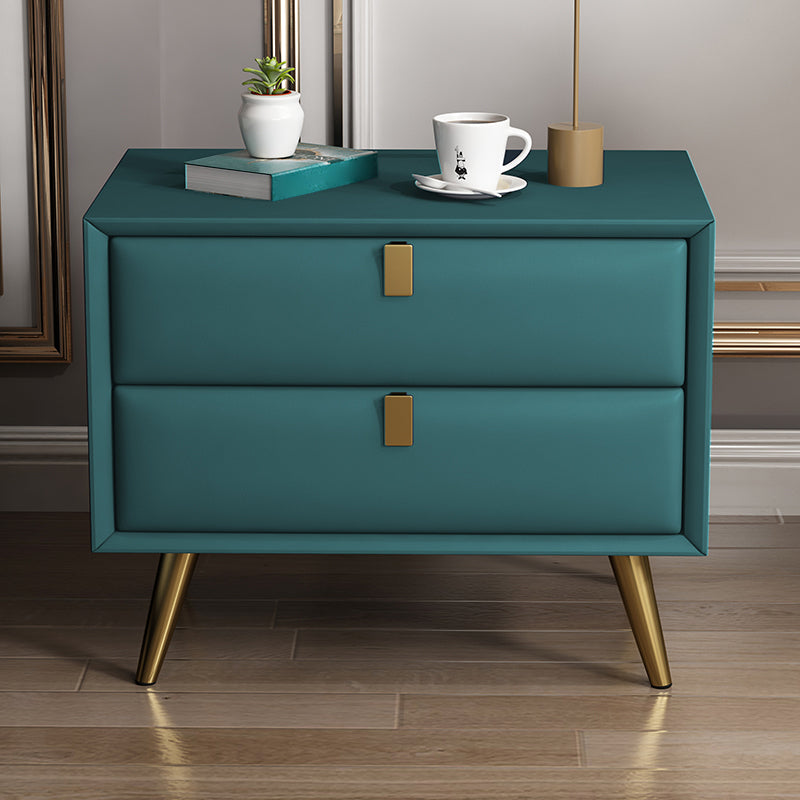 Contemporary Bed Nightstand Leather Bedside Cabinet with 2 Drawers Blackish Green 1 Piece Clearhalo 'Bedroom Furniture' 'furn' 'furn_night_stand' 'Furniture' 'night_stand' 'Nightstands' 6683104