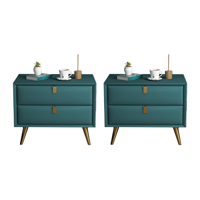 Contemporary Bed Nightstand Leather Bedside Cabinet with 2 Drawers Blackish Green 2 Piece Set Clearhalo 'Bedroom Furniture' 'furn' 'furn_night_stand' 'Furniture' 'night_stand' 'Nightstands' 6683106