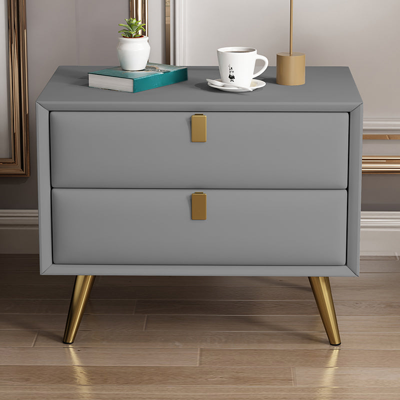 Contemporary Bed Nightstand Leather Bedside Cabinet with 2 Drawers Light Gray 1 Piece Clearhalo 'Bedroom Furniture' 'furn' 'furn_night_stand' 'Furniture' 'night_stand' 'Nightstands' 6683108