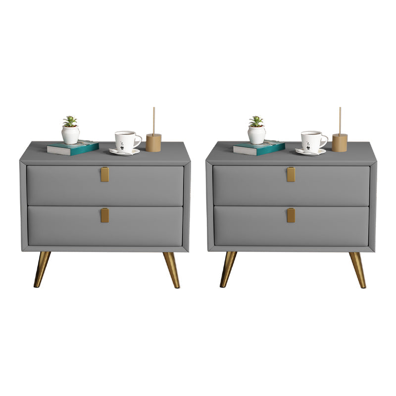 Contemporary Bed Nightstand Leather Bedside Cabinet with 2 Drawers Light Gray 2 Piece Set Clearhalo 'Bedroom Furniture' 'furn' 'furn_night_stand' 'Furniture' 'night_stand' 'Nightstands' 6683109