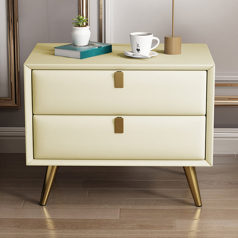 Contemporary Bed Nightstand Leather Bedside Cabinet with 2 Drawers Beige 1 Piece Clearhalo 'Bedroom Furniture' 'furn' 'furn_night_stand' 'Furniture' 'night_stand' 'Nightstands' 6683112
